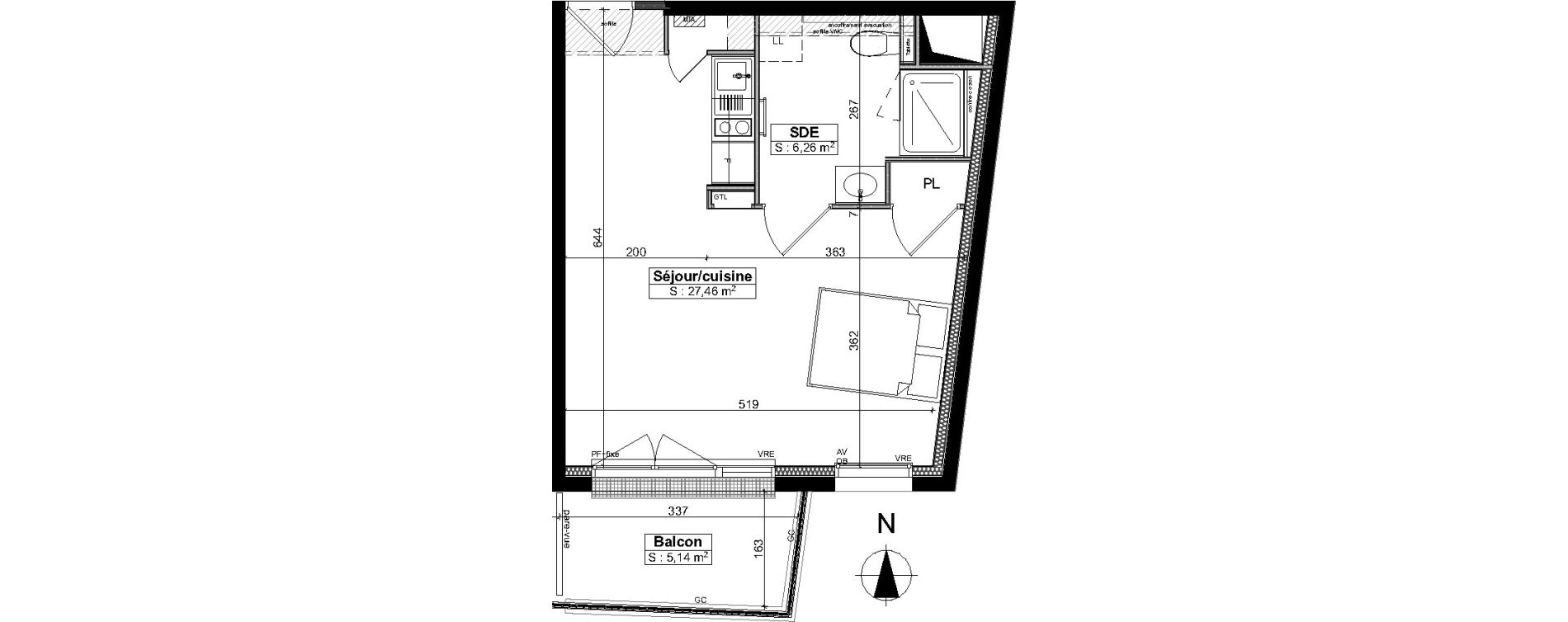 Appartement T1 meubl&eacute; de 33,70 m2 &agrave; Brest Saint pierre