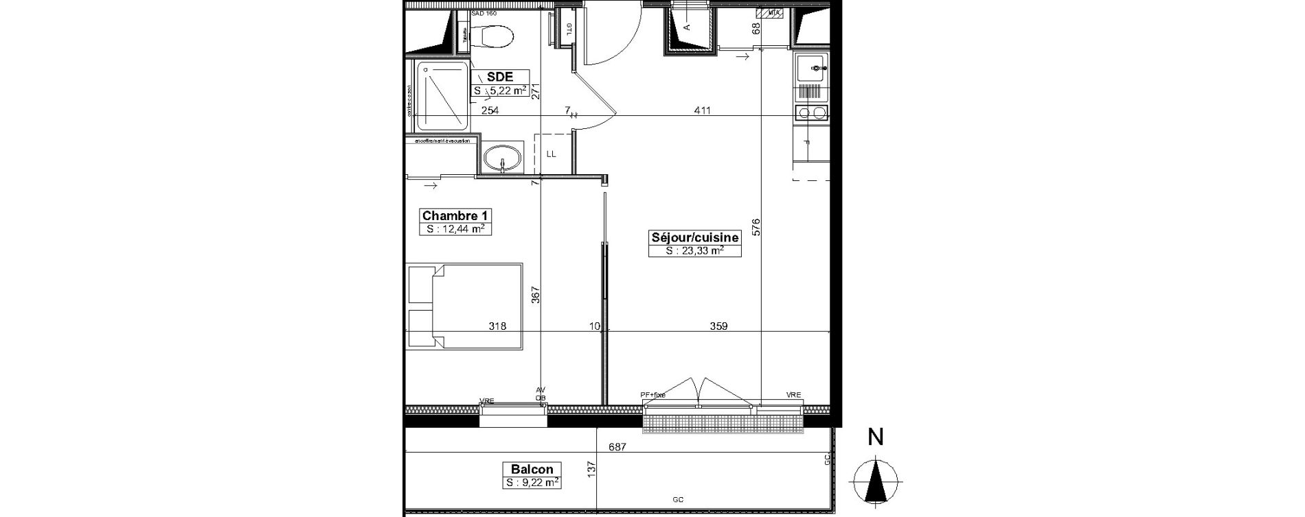 Appartement T2 meubl&eacute; de 41,00 m2 &agrave; Brest Saint pierre