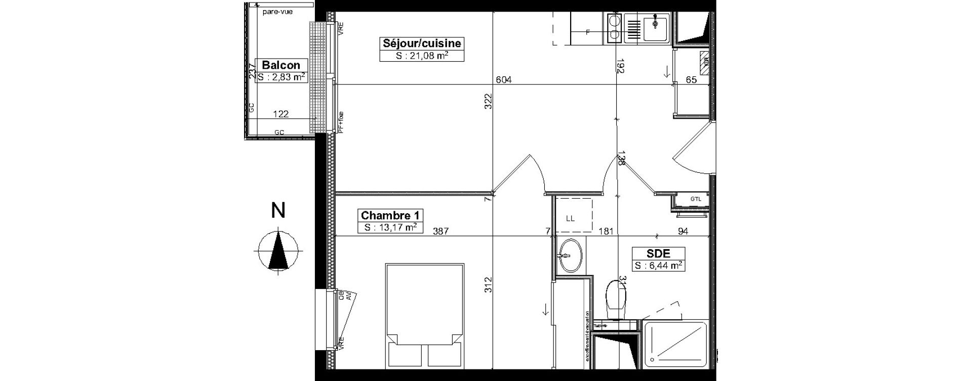Appartement T2 meubl&eacute; de 40,70 m2 &agrave; Brest Saint pierre