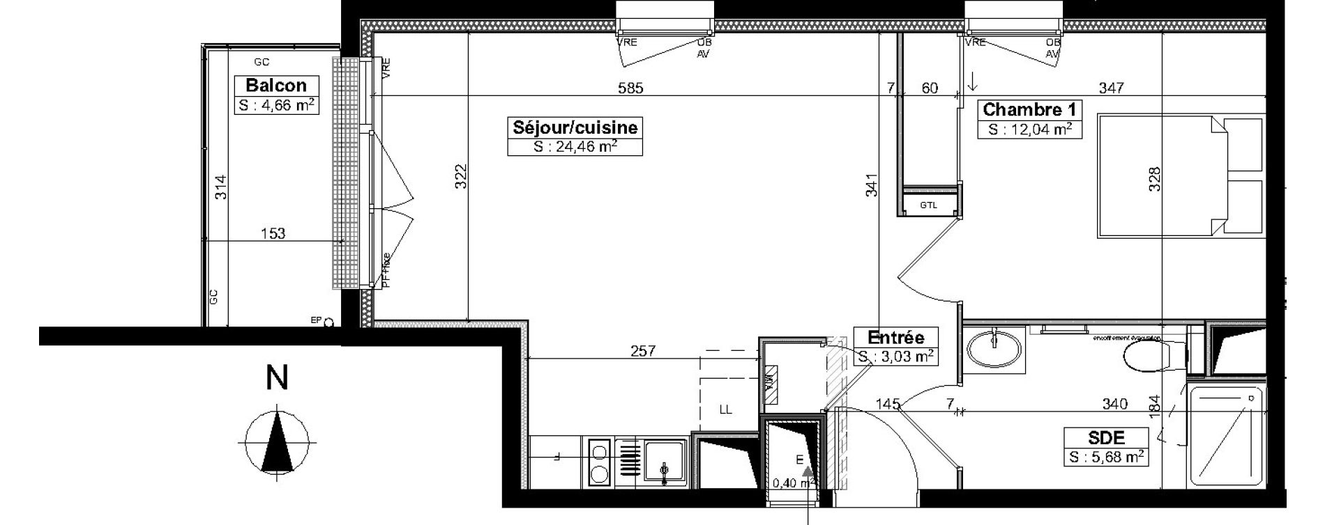Appartement T2 meubl&eacute; de 45,25 m2 &agrave; Brest Saint pierre