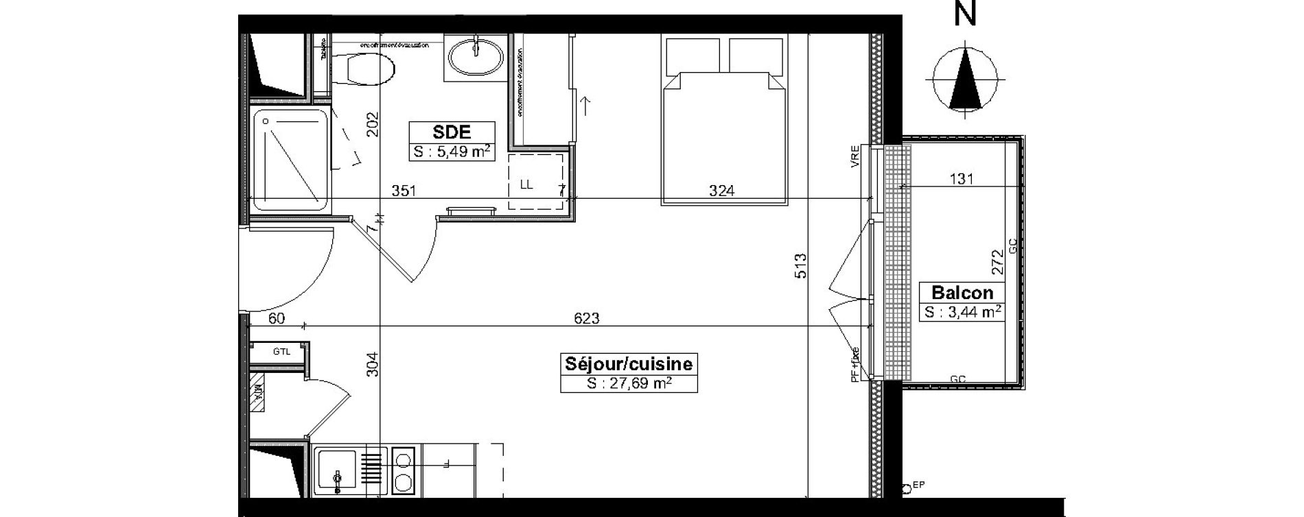 Appartement T1 meubl&eacute; de 33,20 m2 &agrave; Brest Saint pierre