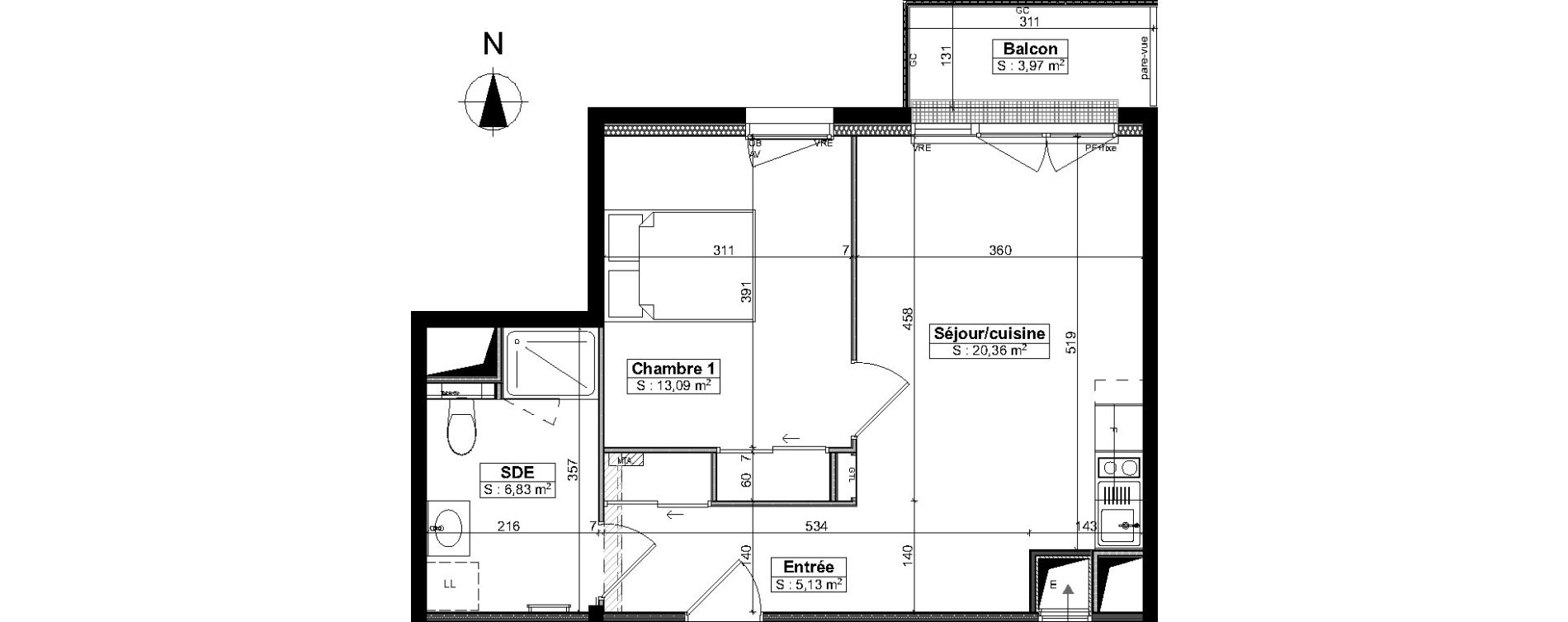 Appartement T2 meubl&eacute; de 45,45 m2 &agrave; Brest Saint pierre