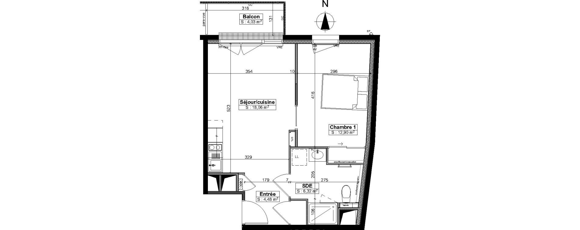 Appartement T2 meubl&eacute; de 41,75 m2 &agrave; Brest Saint pierre