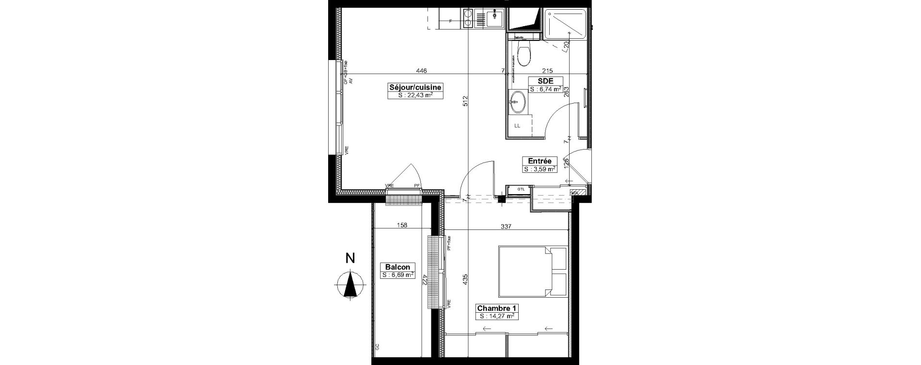 Appartement T2 meubl&eacute; de 47,05 m2 &agrave; Brest Saint pierre