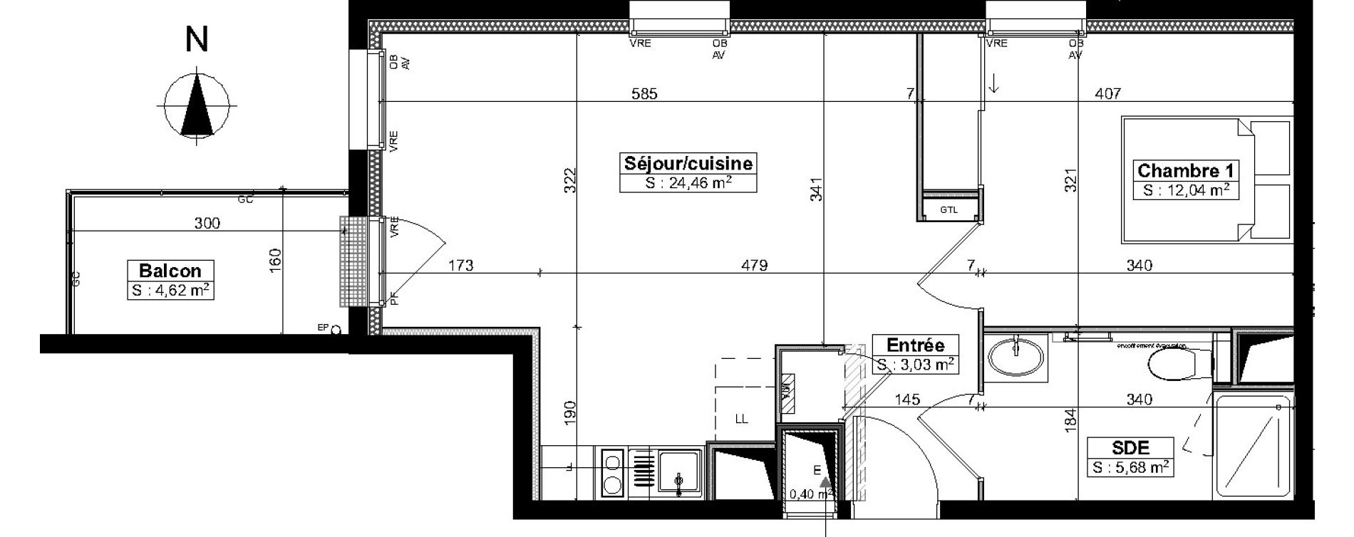 Appartement T2 meubl&eacute; de 45,25 m2 &agrave; Brest Saint pierre