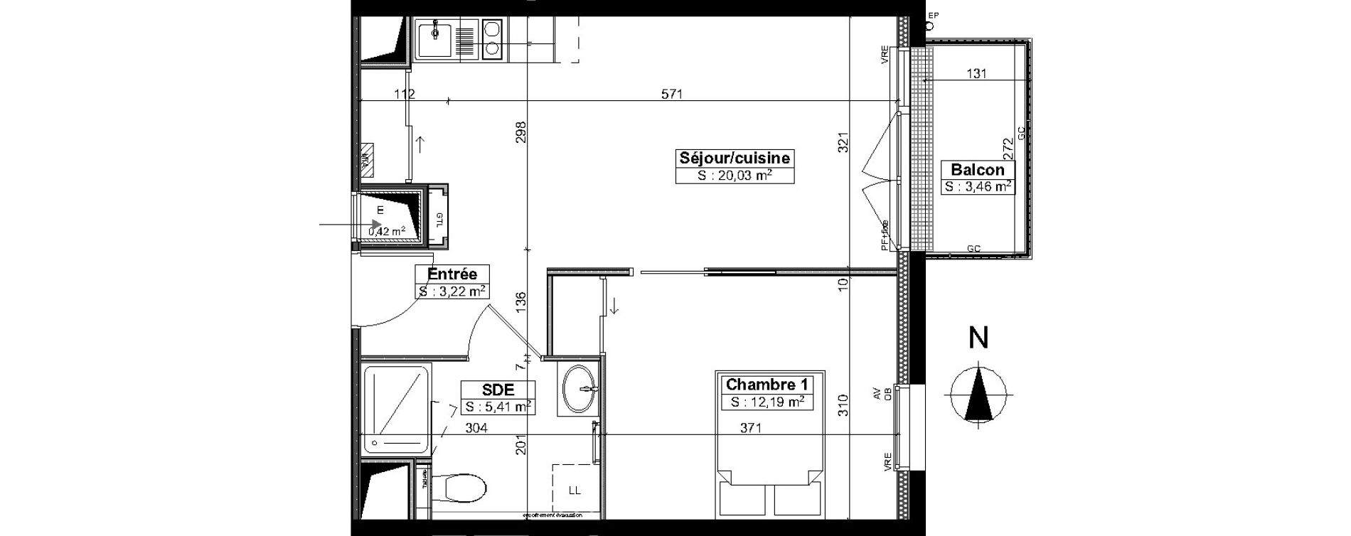Appartement T2 meubl&eacute; de 40,85 m2 &agrave; Brest Saint pierre