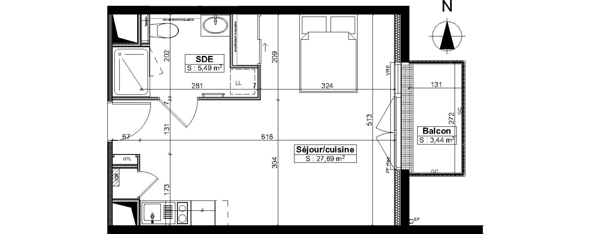 Appartement T1 meubl&eacute; de 33,20 m2 &agrave; Brest Saint pierre
