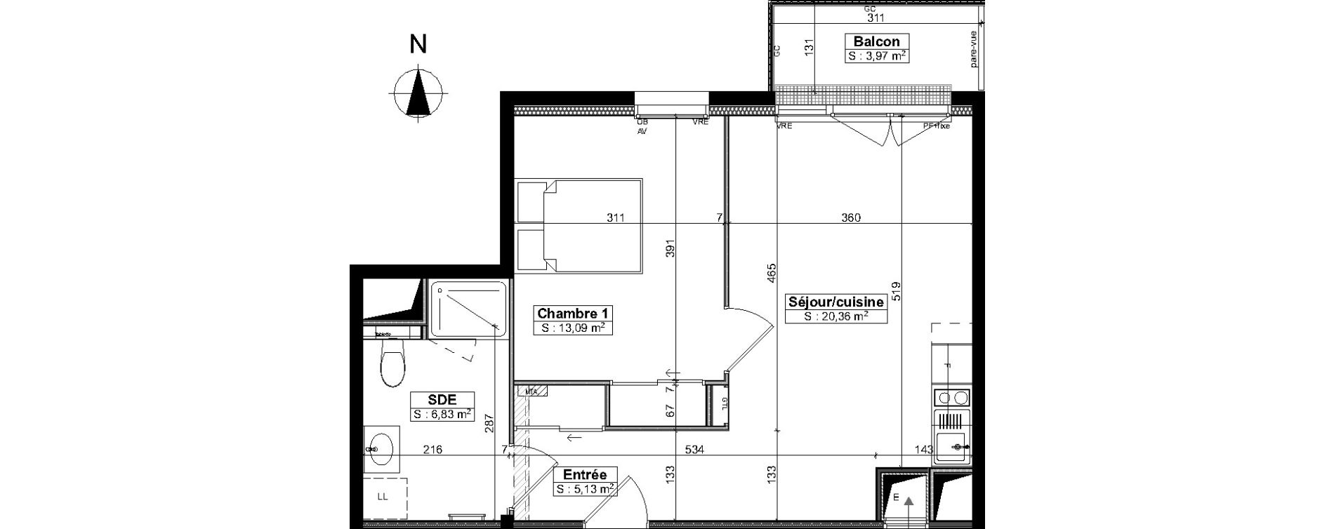 Appartement T2 meubl&eacute; de 45,45 m2 &agrave; Brest Saint pierre