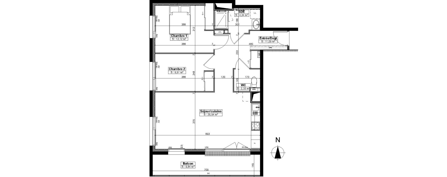 Appartement T3 meubl&eacute; de 64,90 m2 &agrave; Brest Saint pierre