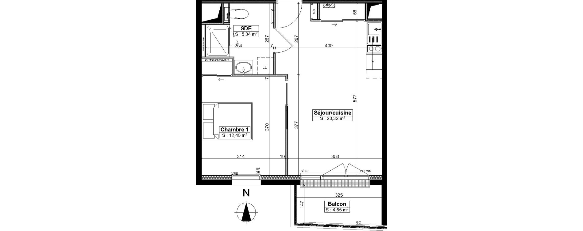 Appartement T2 meubl&eacute; de 41,05 m2 &agrave; Brest Saint pierre