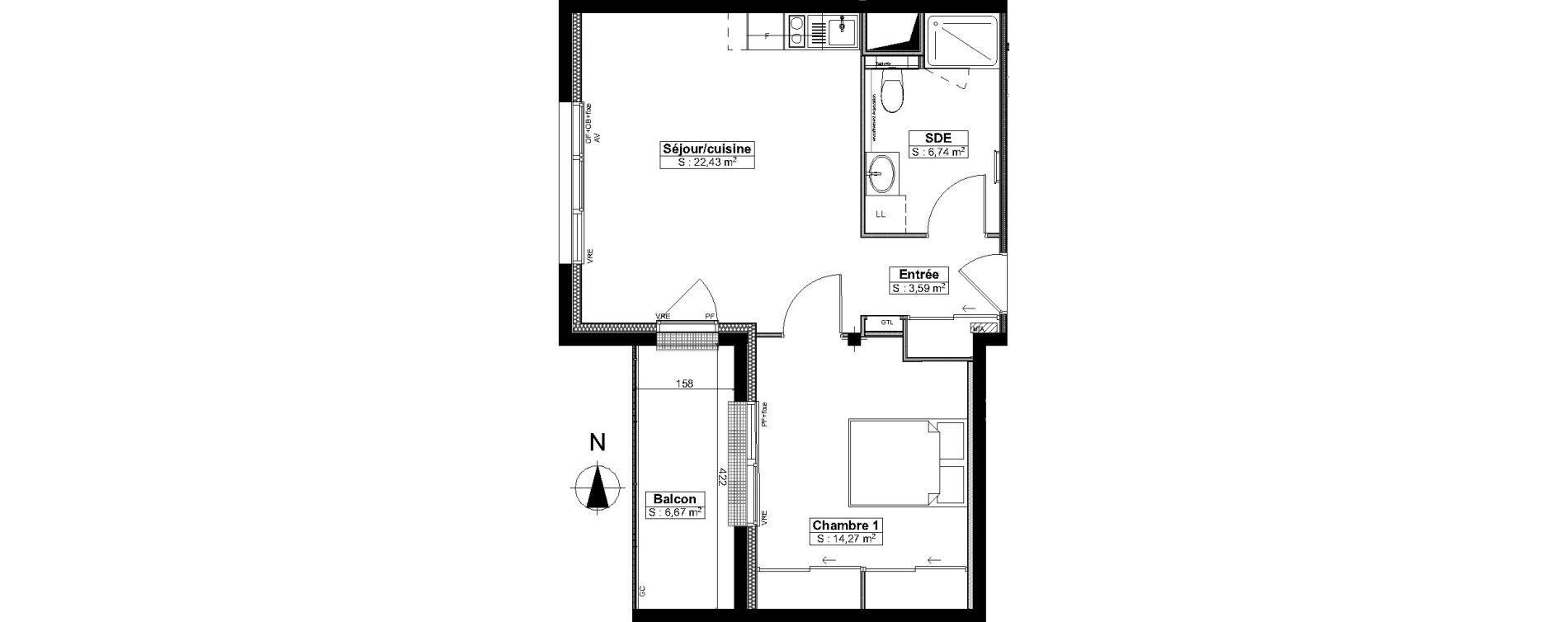 Appartement T2 meubl&eacute; de 47,05 m2 &agrave; Brest Saint pierre