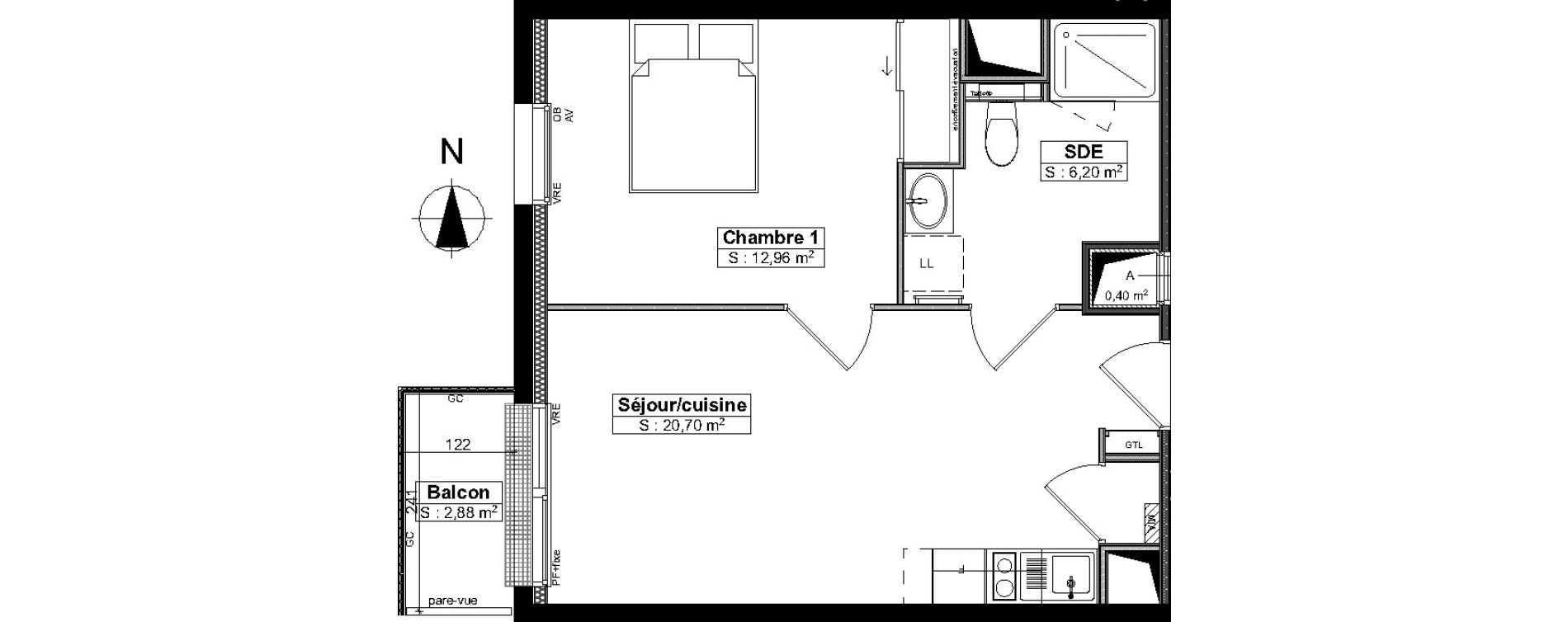 Appartement T2 meubl&eacute; de 39,85 m2 &agrave; Brest Saint pierre