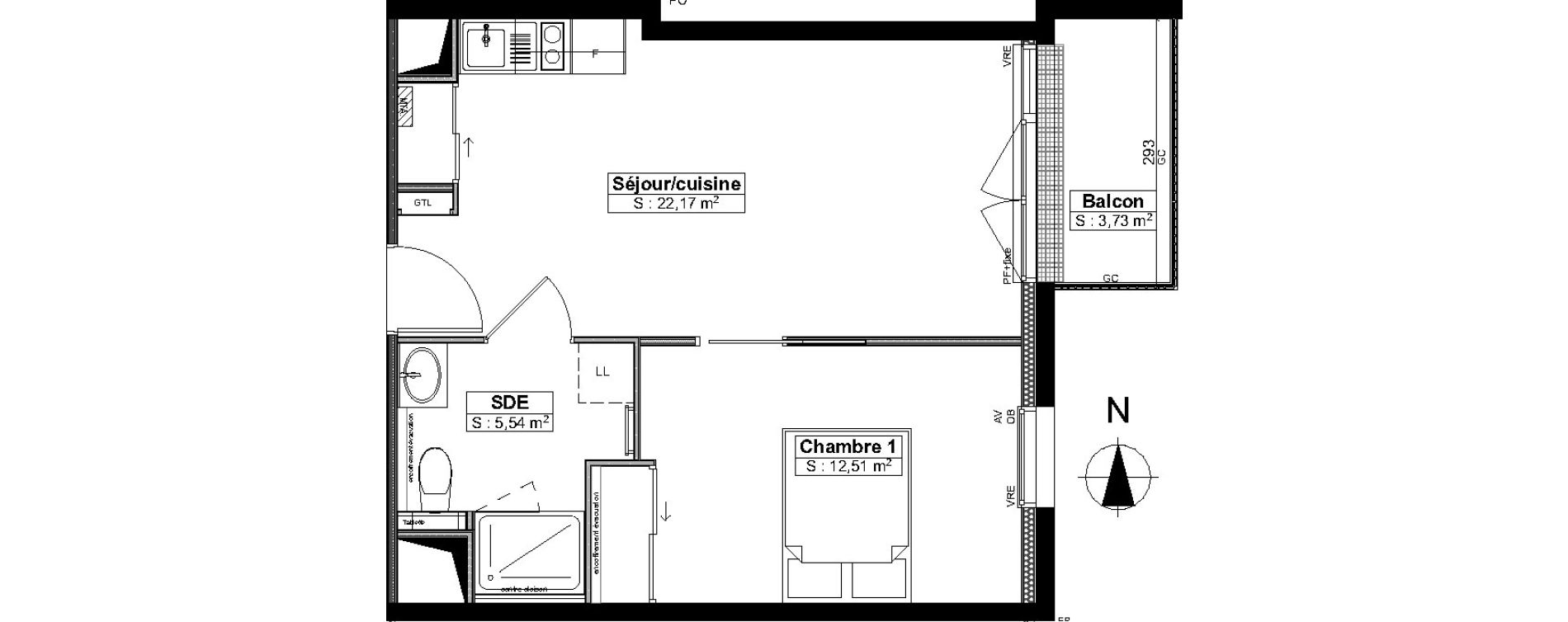 Appartement T2 meubl&eacute; de 40,20 m2 &agrave; Brest Saint pierre