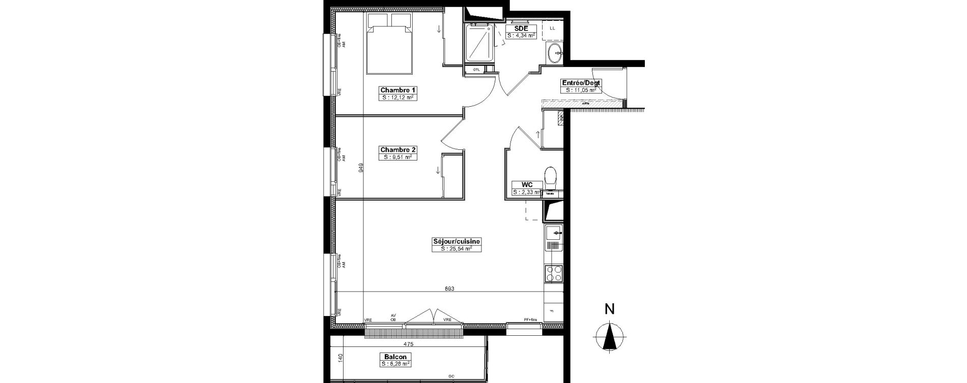 Appartement T3 meubl&eacute; de 64,90 m2 &agrave; Brest Saint pierre