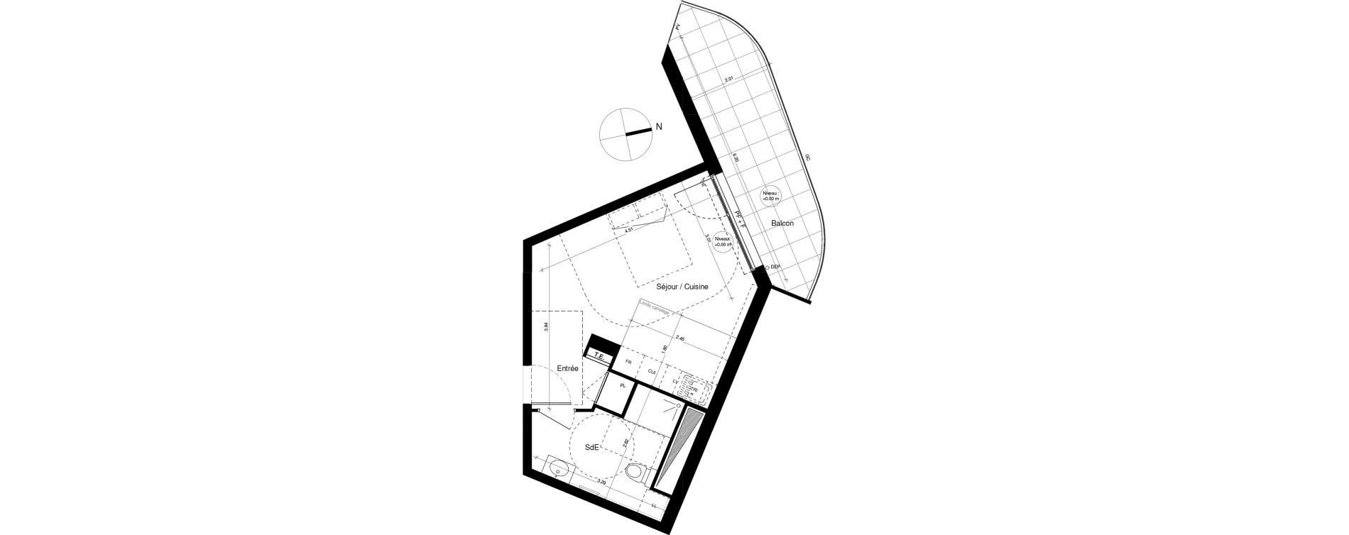 Appartement T1 bis de 28,66 m2 &agrave; Brest Cerdan