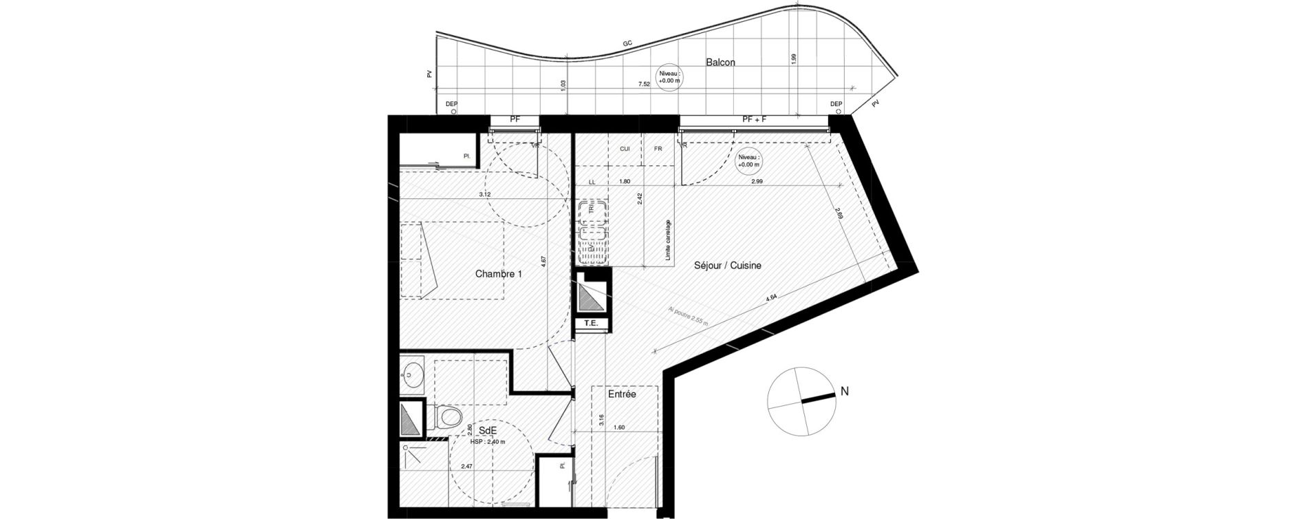 Appartement T2 de 43,51 m2 &agrave; Brest Cerdan
