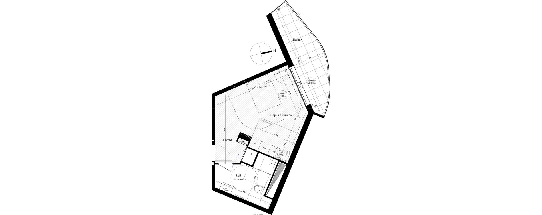 Appartement T1 bis de 28,66 m2 &agrave; Brest Cerdan