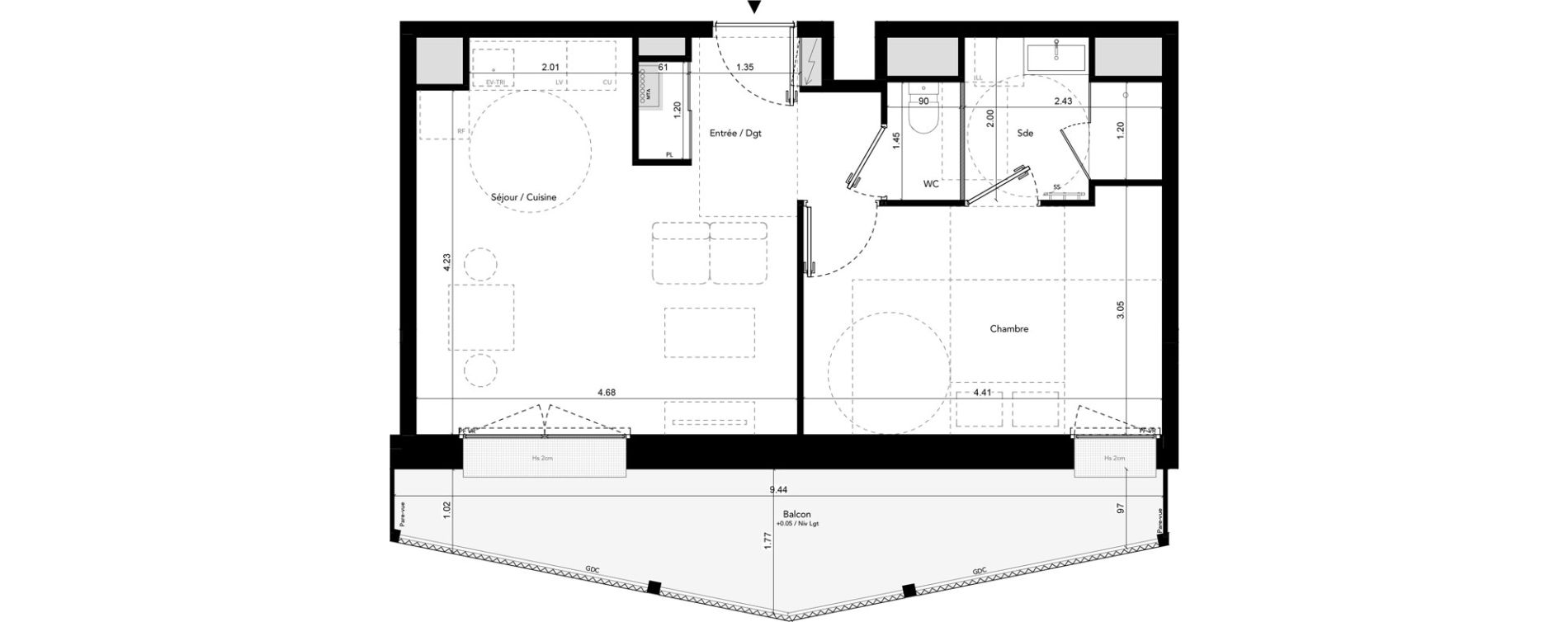 Appartement T2 de 41,30 m2 &agrave; Brest Les capucins