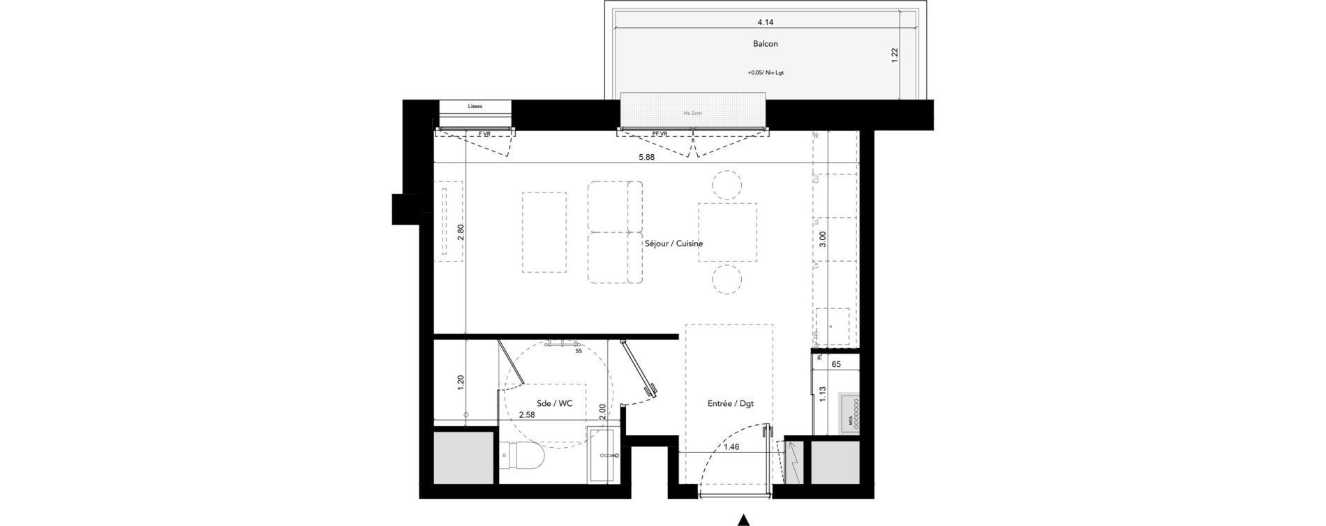 Appartement T1 de 26,05 m2 &agrave; Brest Les capucins