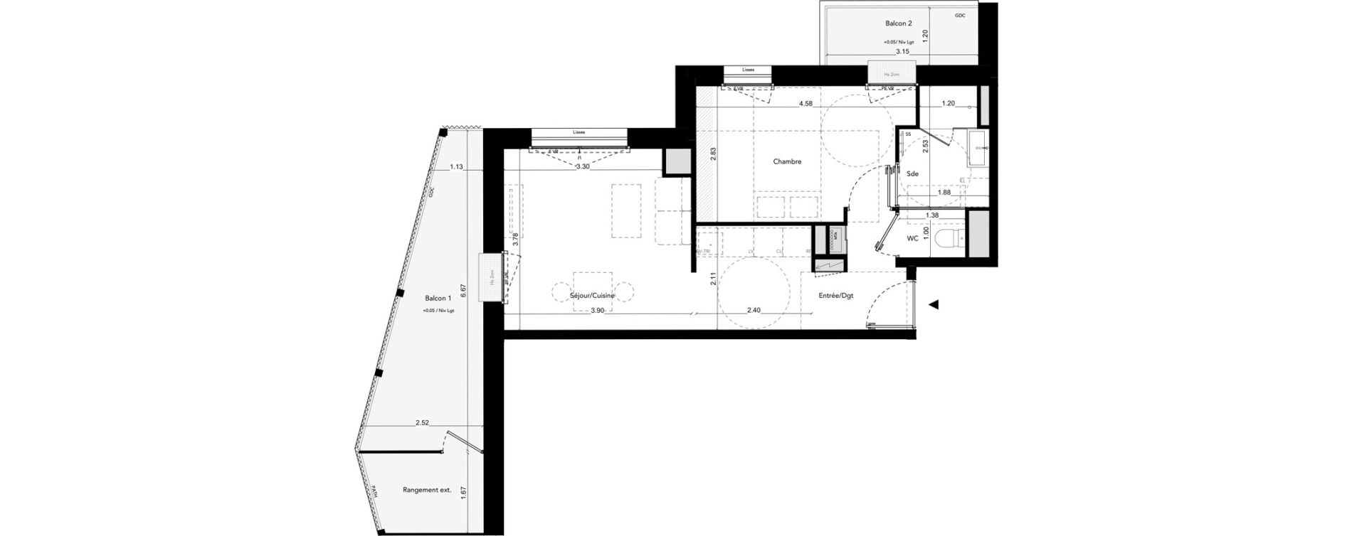 Appartement T2 de 40,60 m2 &agrave; Brest Les capucins