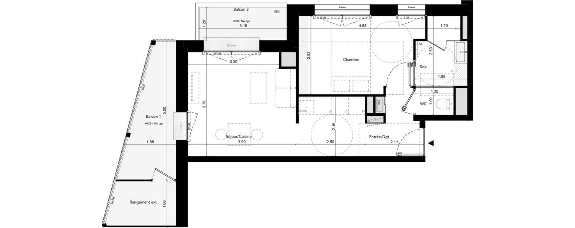 Appartement T2 de 40,60 m2 &agrave; Brest Les capucins