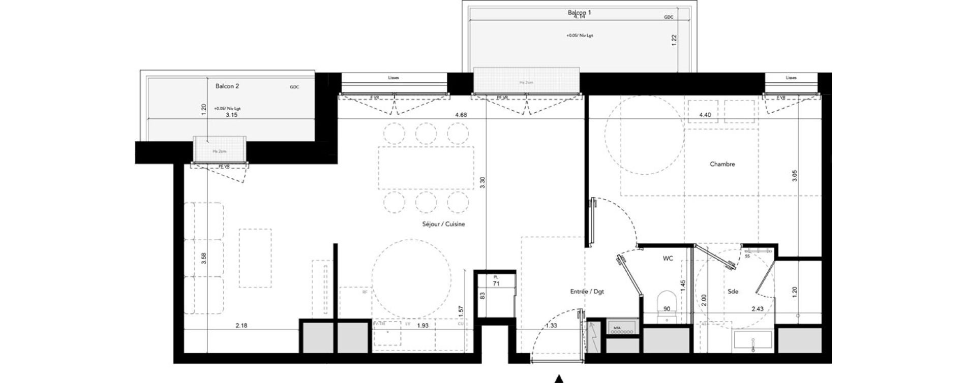 Appartement T2 de 50,80 m2 &agrave; Brest Les capucins