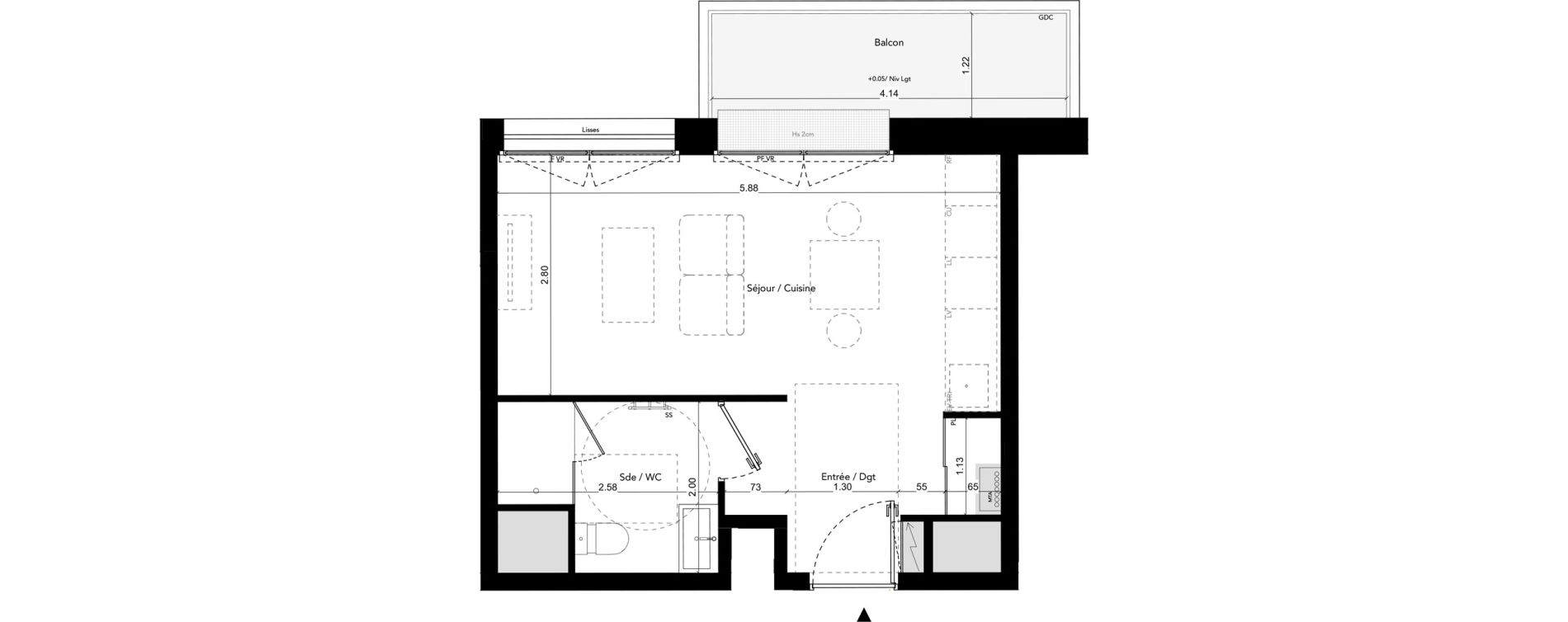 Appartement T1 de 26,05 m2 &agrave; Brest Les capucins