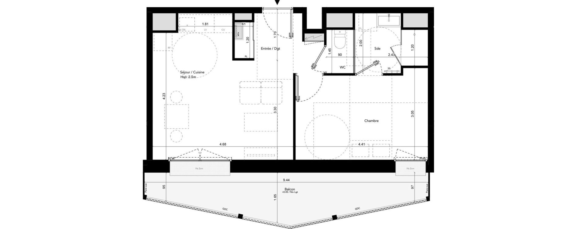 Appartement T2 de 41,30 m2 &agrave; Brest Les capucins