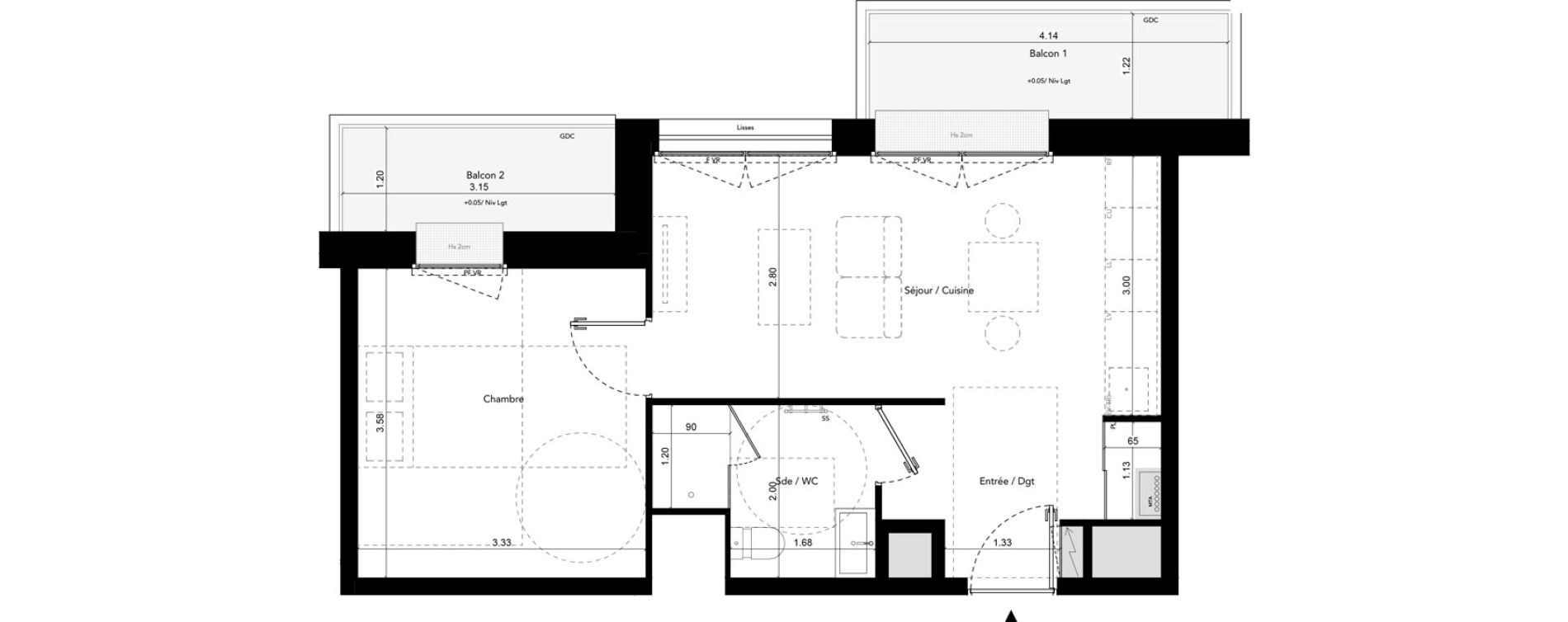 Appartement T2 de 37,95 m2 &agrave; Brest Les capucins