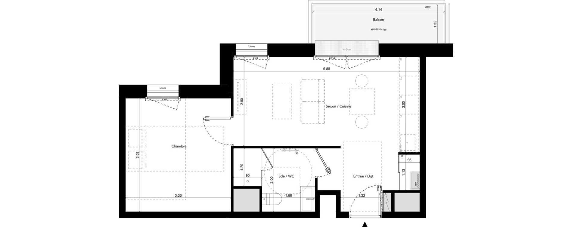 Appartement T2 de 37,95 m2 &agrave; Brest Les capucins