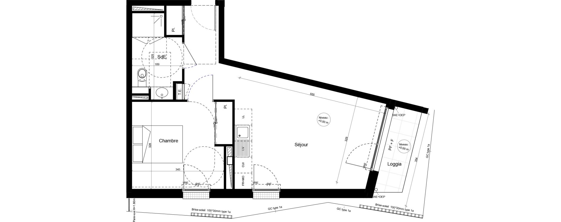 Appartement T2 meubl&eacute; de 43,75 m2 &agrave; Brest Cerdan