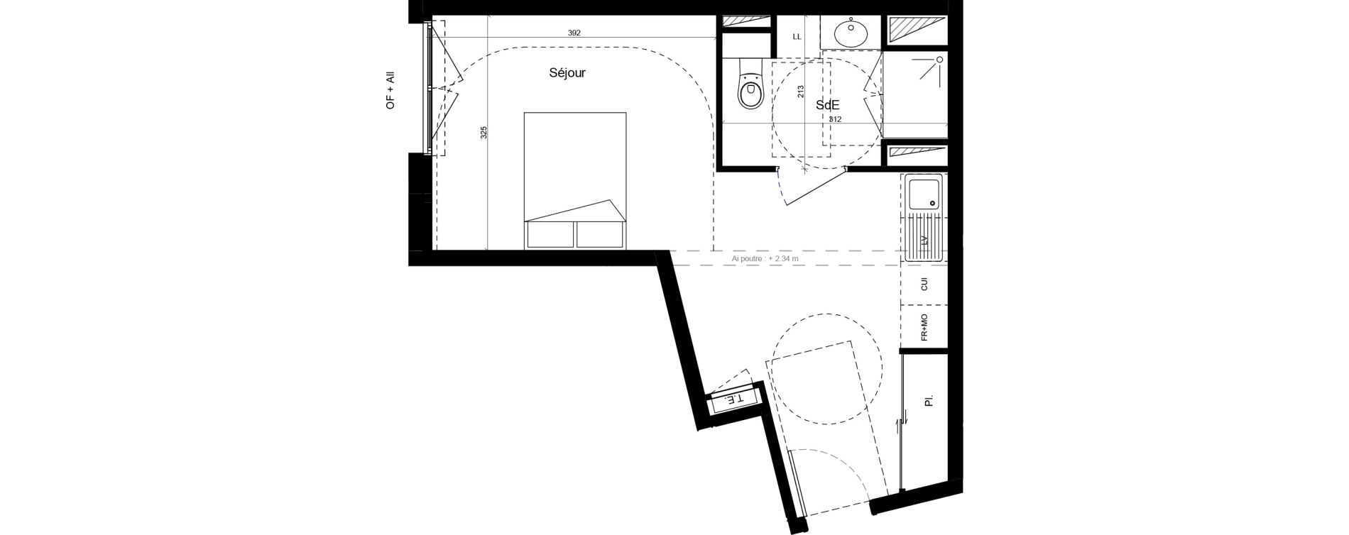 Appartement T1 meubl&eacute; de 31,84 m2 &agrave; Brest Cerdan