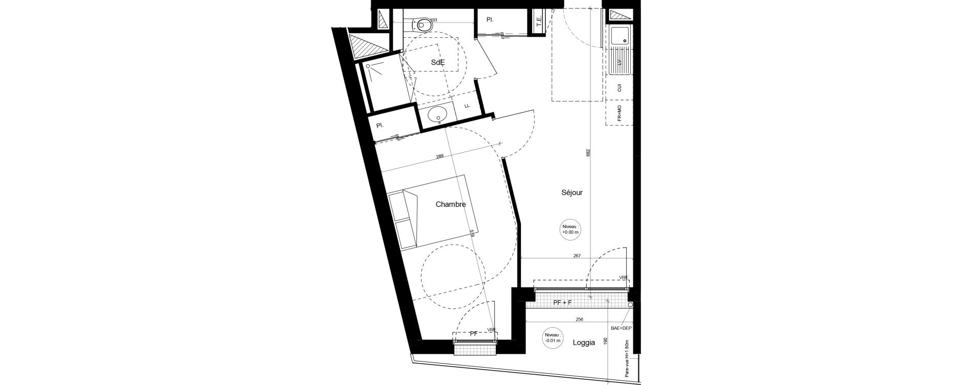 Appartement T2 meubl&eacute; de 40,22 m2 &agrave; Brest Cerdan
