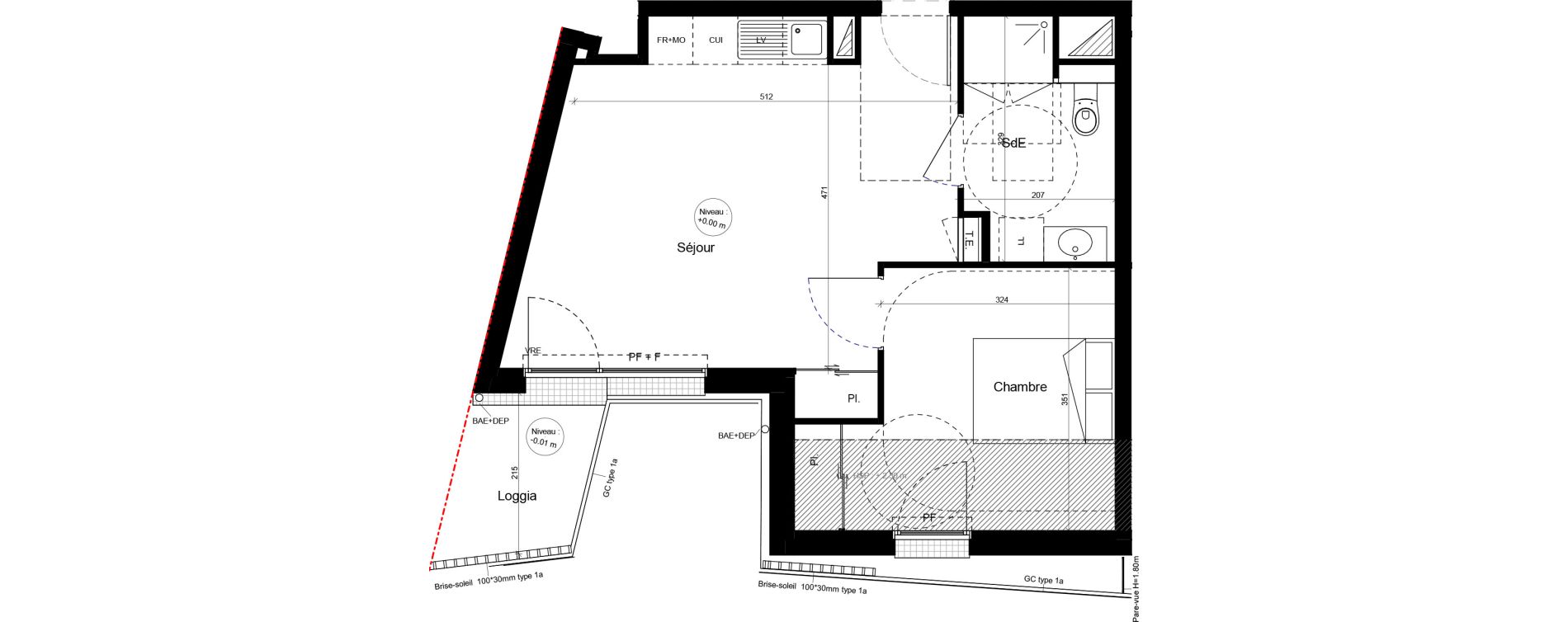 Appartement T2 meubl&eacute; de 42,82 m2 &agrave; Brest Cerdan