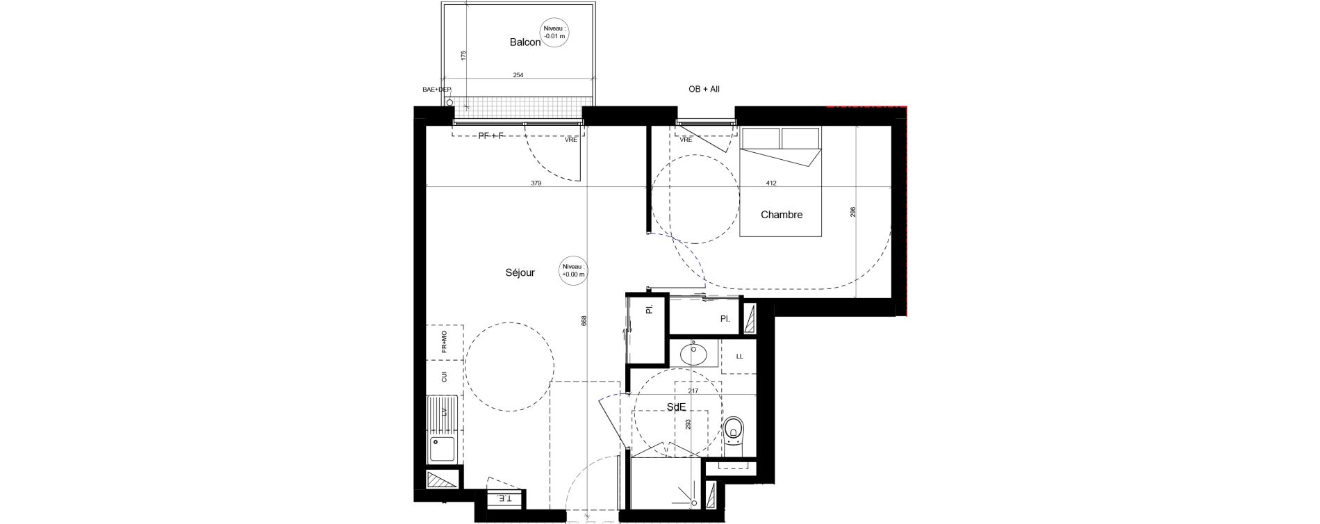 Appartement T2 meubl&eacute; de 41,62 m2 &agrave; Brest Cerdan