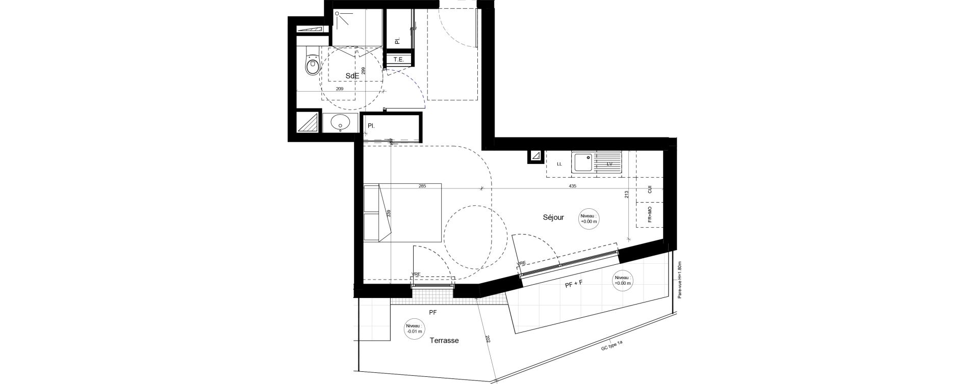 Appartement T1 meubl&eacute; de 33,27 m2 &agrave; Brest Cerdan