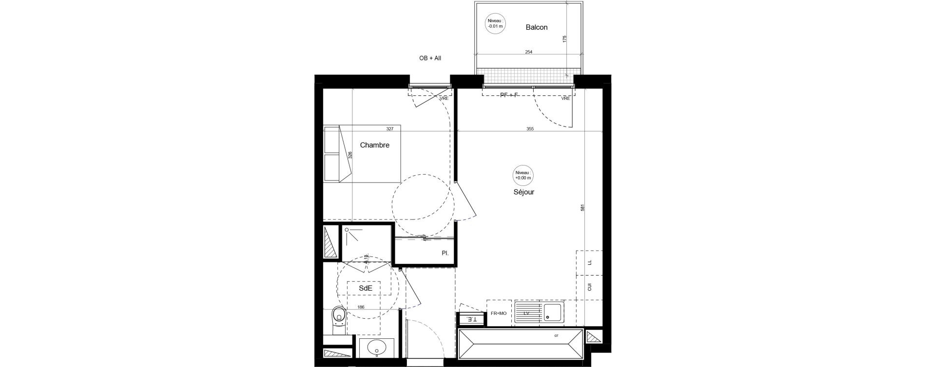 Appartement T2 meubl&eacute; de 40,27 m2 &agrave; Brest Cerdan