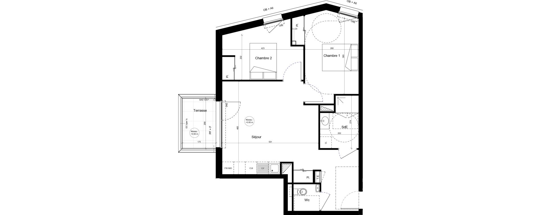 Appartement T3 meubl&eacute; de 60,61 m2 &agrave; Brest Cerdan