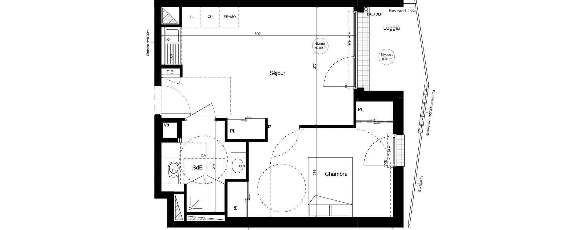 Appartement T2 meubl&eacute; de 42,27 m2 &agrave; Brest Cerdan