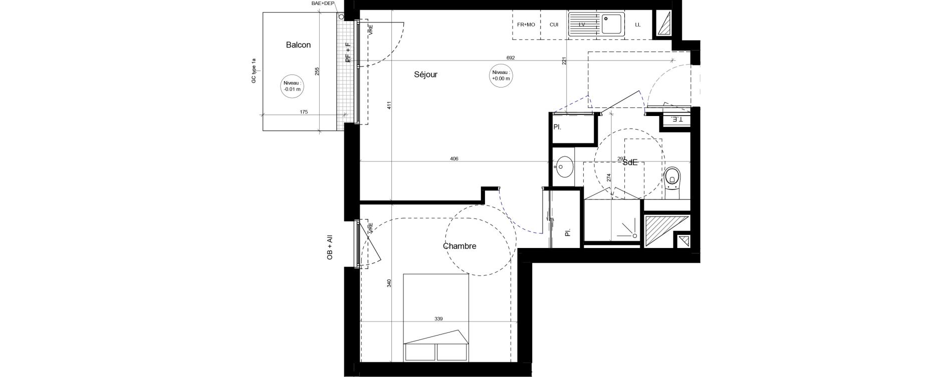 Appartement T2 meubl&eacute; de 41,75 m2 &agrave; Brest Cerdan