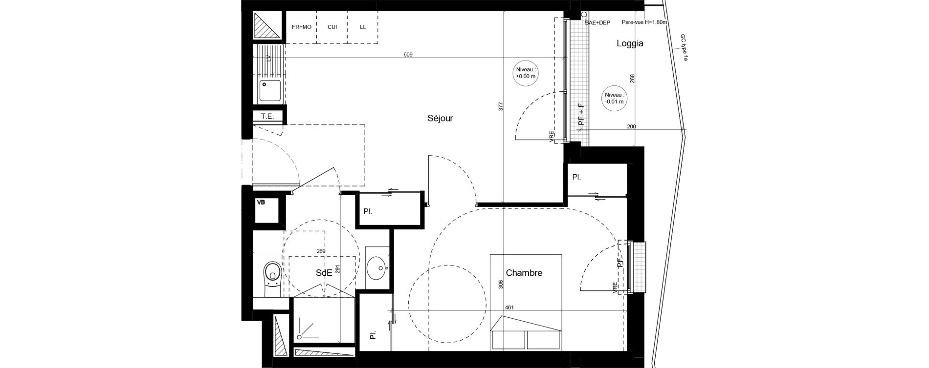 Appartement T2 meubl&eacute; de 42,28 m2 &agrave; Brest Cerdan