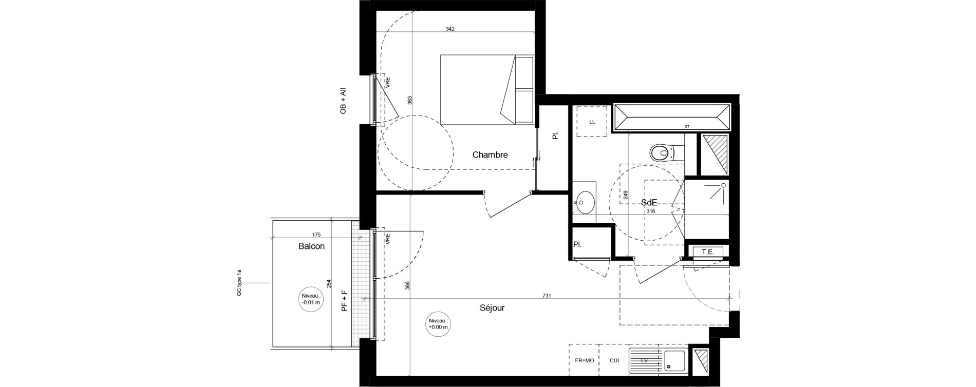 Appartement T2 meubl&eacute; de 40,92 m2 &agrave; Brest Cerdan