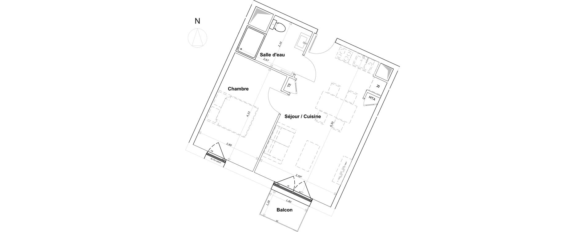 Appartement T2 de 39,58 m2 &agrave; Brest Bellevue