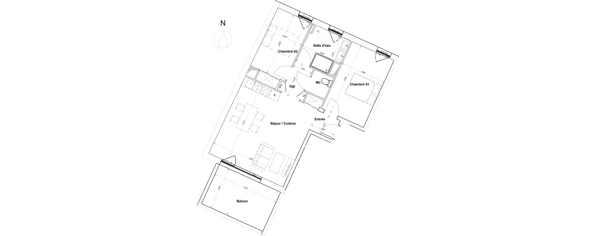 Appartement T3 de 61,51 m2 &agrave; Brest Bellevue