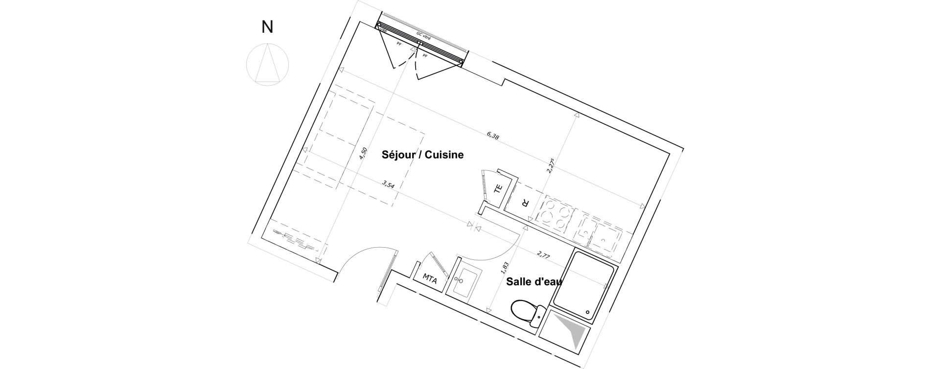 Appartement T1 de 25,97 m2 &agrave; Brest Bellevue