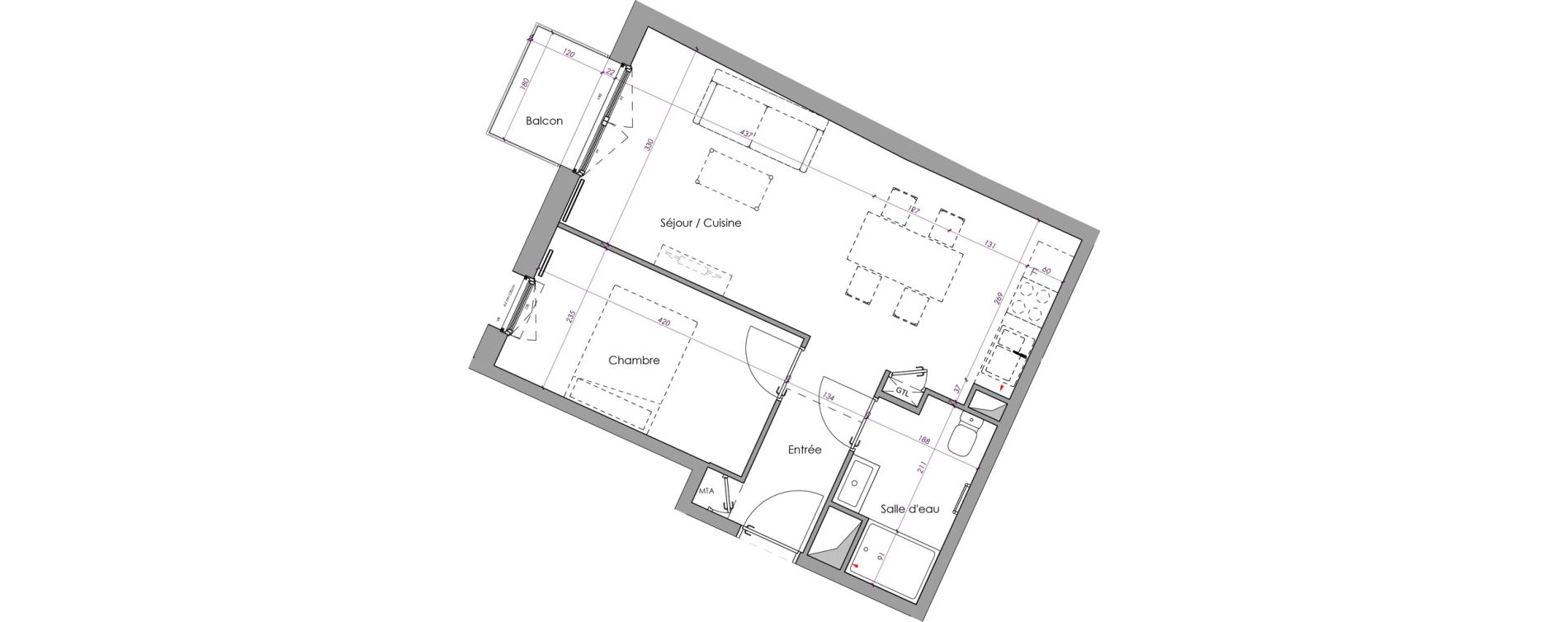 Appartement T2 de 41,68 m2 &agrave; Brest Bellevue