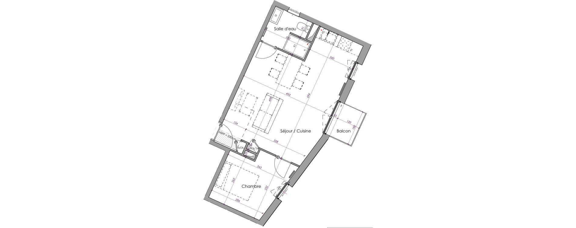 Appartement T2 de 43,57 m2 &agrave; Brest Bellevue