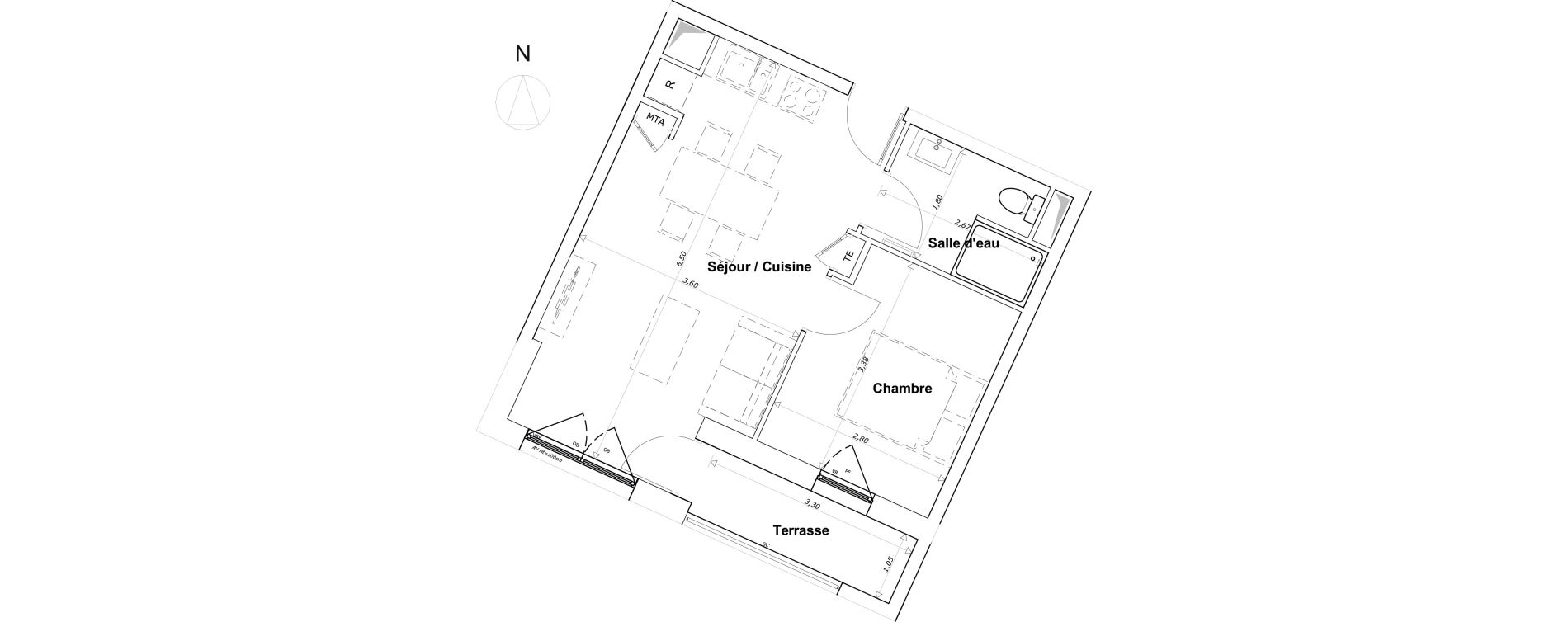 Appartement T2 de 35,37 m2 &agrave; Brest Bellevue