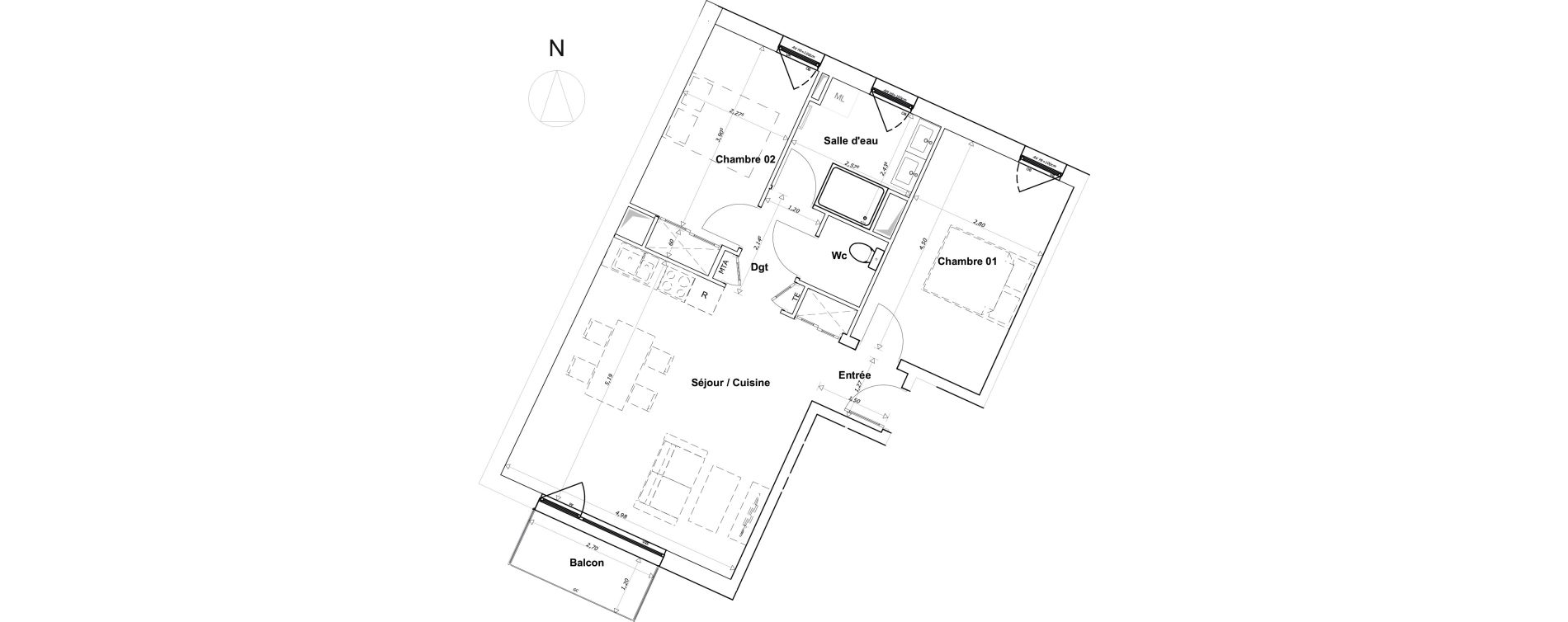 Appartement T3 de 61,51 m2 &agrave; Brest Bellevue
