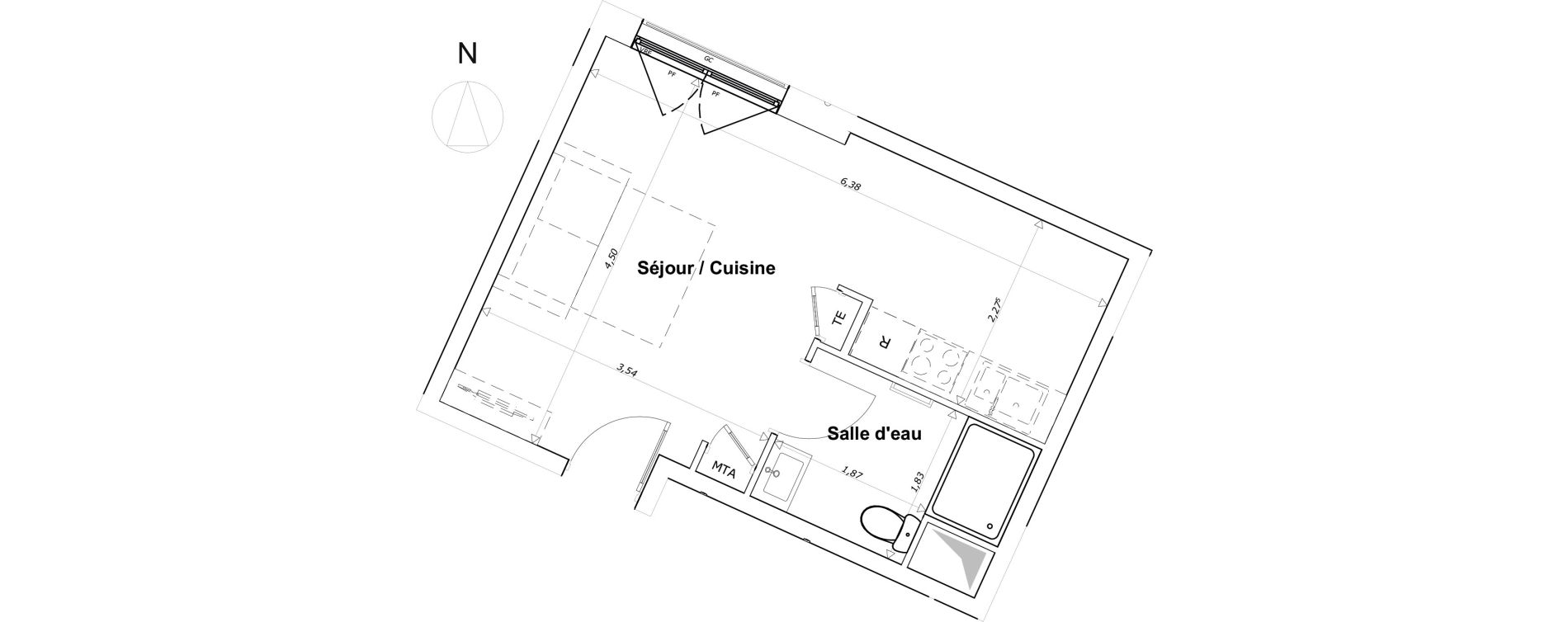 Appartement T1 de 25,97 m2 &agrave; Brest Bellevue